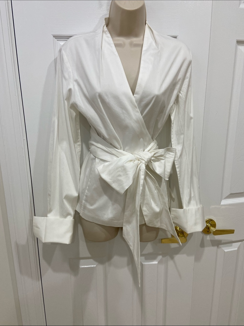 Banana Republic Ivory Wrap Satin Blouse with Waist Tie